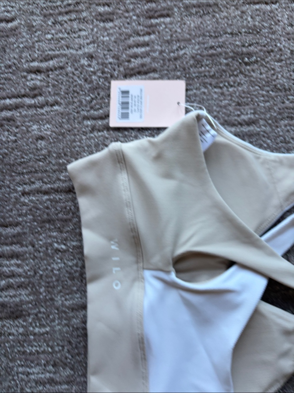 Wilo clay & white Leggings, Bike Shorts & Sports Bra Set-Ribbed - Picture 9 of 11